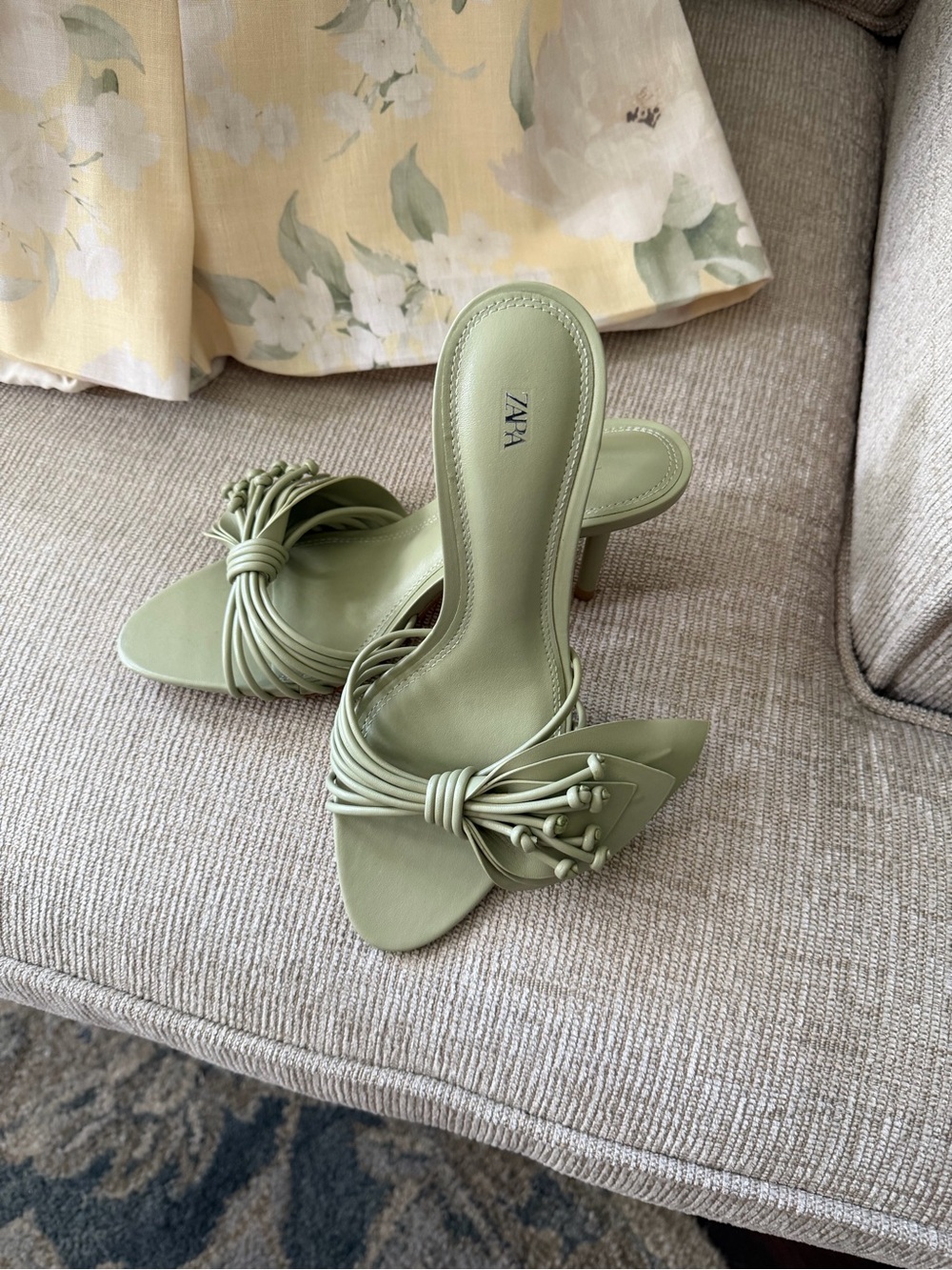 Zara Light Sage Knotted Slide Heels